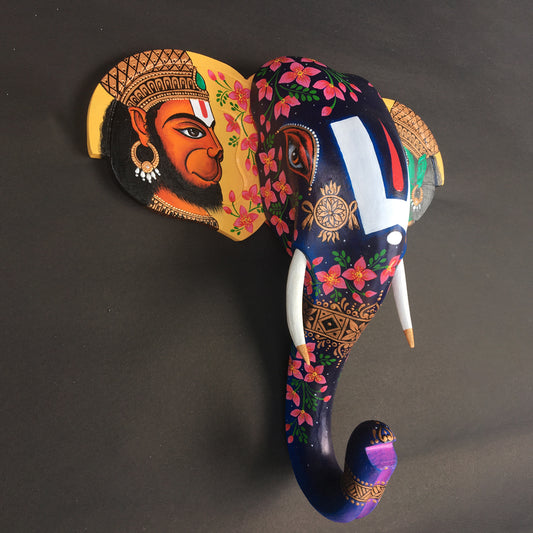 Hanuman and Garuda Wooden Elephant Head