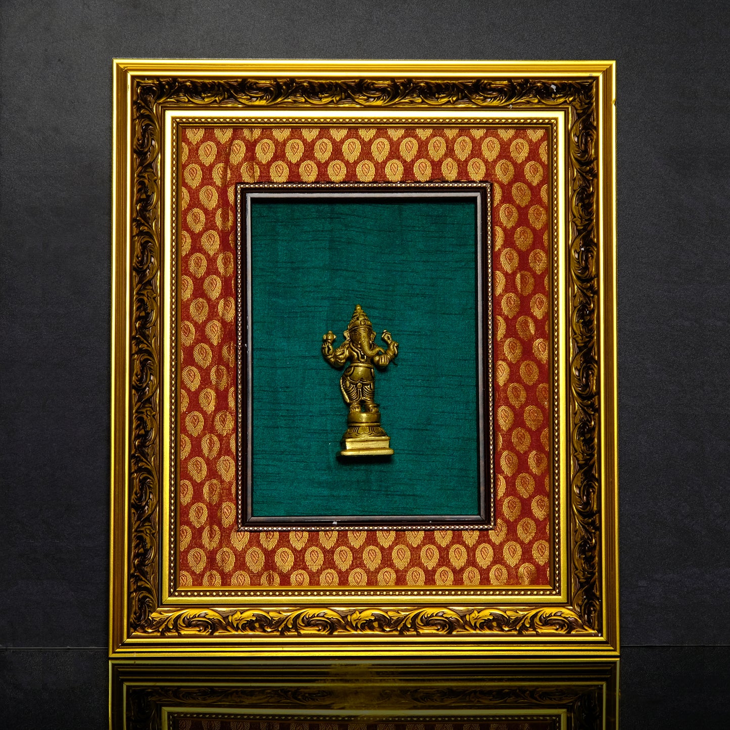 Brass Ganesha Statue In Wooden Frame