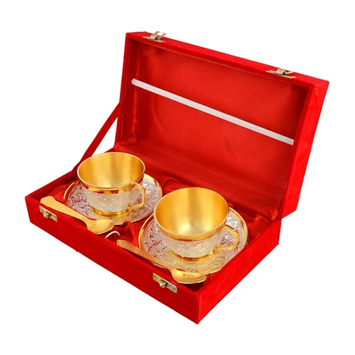Silver & Gold Plated Brass Cup & Saucer Set ( Cup 3" Diameter & Saucer 5" Diameter )