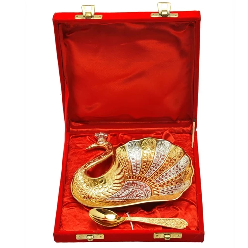 Silver & Gold Plated Brass Peacock Platter 4.5" x 5.5"