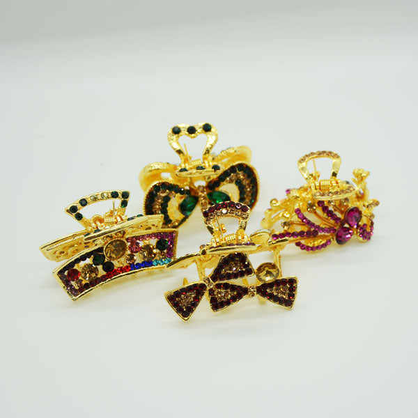 Multicolour Crystal Fancy Hair Clutchers Claw Clips - Pack of 4